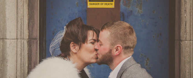 London wedding photo, Woolwich Town Hall wedding London, bride and groom share a kiss